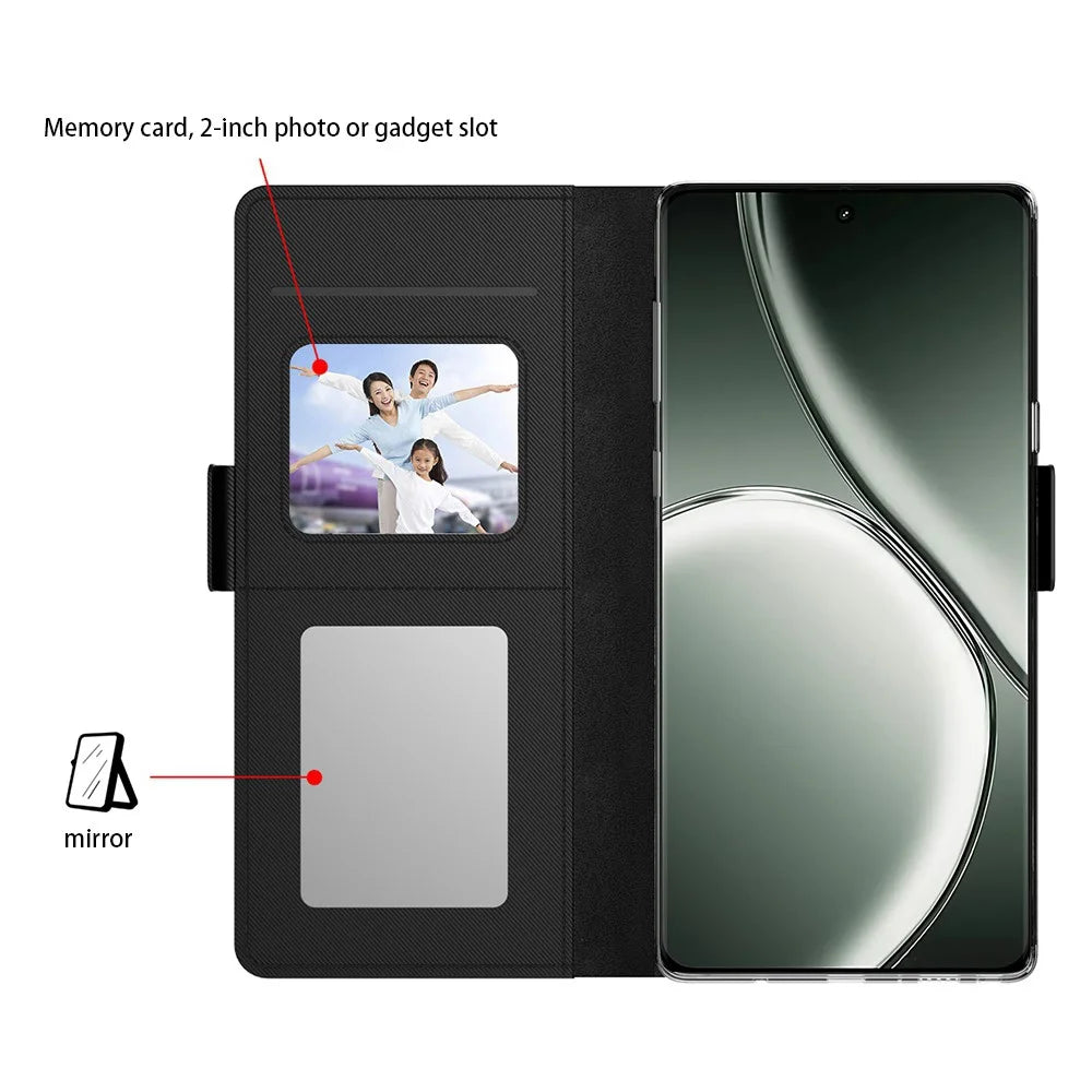 For Realme Note 70T 4G / Narzo 80 Lite 4G Case Stand PU Leather Phone Cover Card Holder Mirror - Black - 2