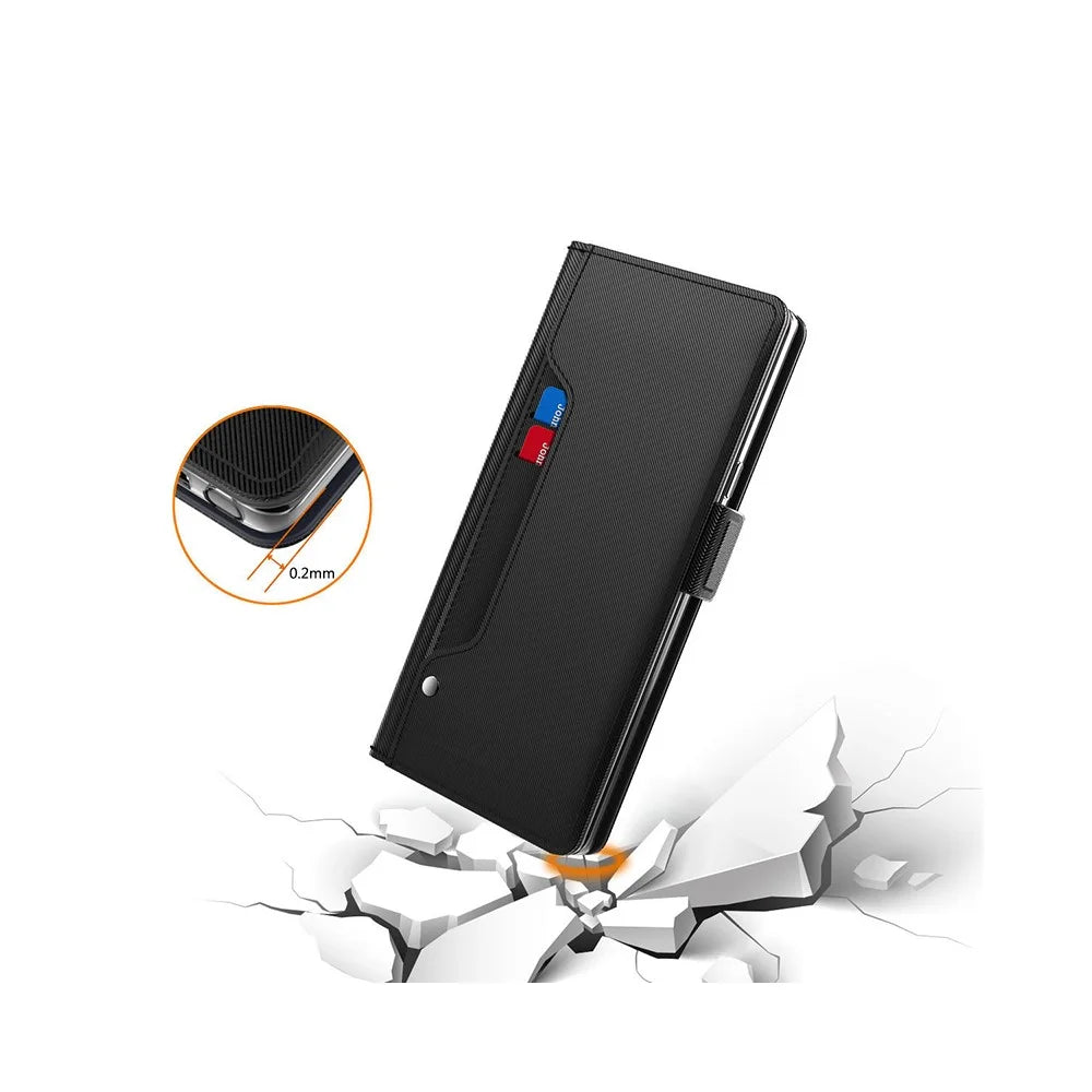 For Realme Note 70T 4G / Narzo 80 Lite 4G Case Stand PU Leather Phone Cover Card Holder Mirror - Black - 4