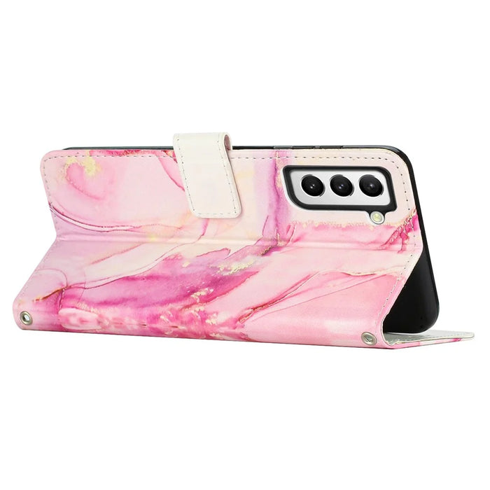 Marble Pattern Printing Phone Cover For Samsung Galaxy S23, PU Leather Foldable Stand Flip Wallet Case with Strap - Rose Gold - 3