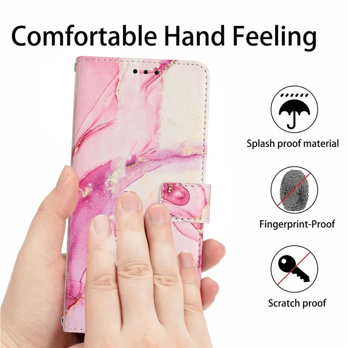 Marble Pattern Printing Phone Cover For Samsung Galaxy S23, PU Leather Foldable Stand Flip Wallet Case with Strap - Rose Gold - 7