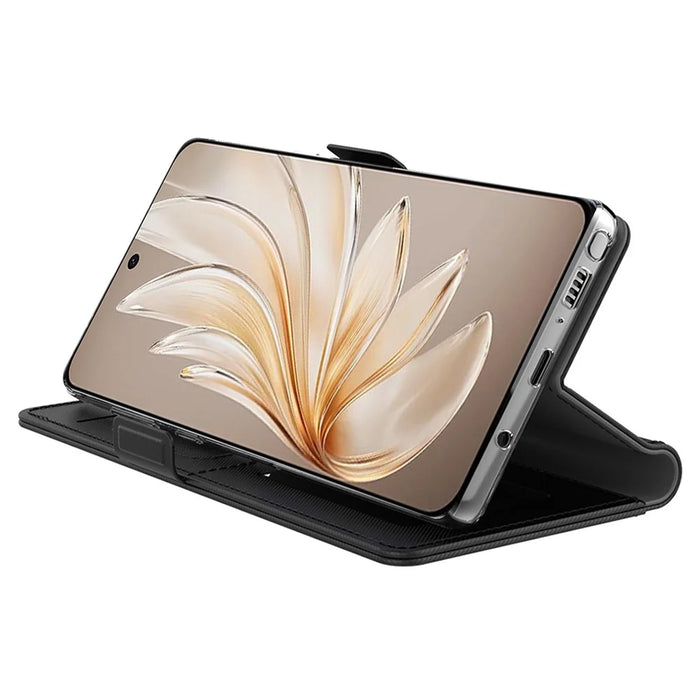 For vivo V60 Lite 5G Case Stand PU Leather Phone Cover Card Holder Mirror - Black - 2
