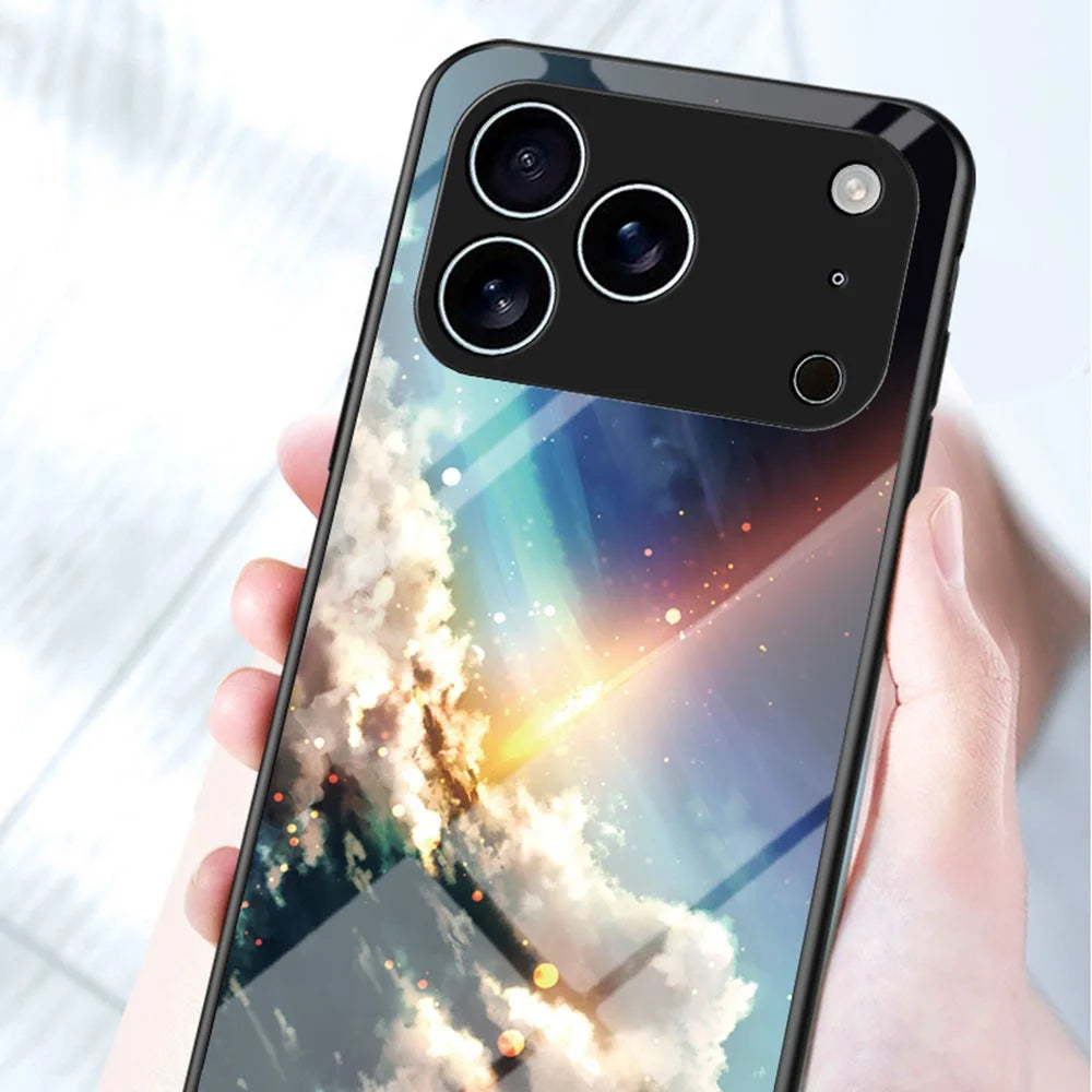 For iPhone 17 Pro Max Case Starry Sky Pattern Tempered Glass Phone Cover - Bright Starry Sky - 7