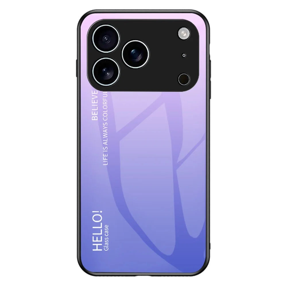 For iPhone 17 Pro Max Case Anti-Scratch Tempered Glass + PC + TPU Phone Cover - Gradient Pink Purple - 1
