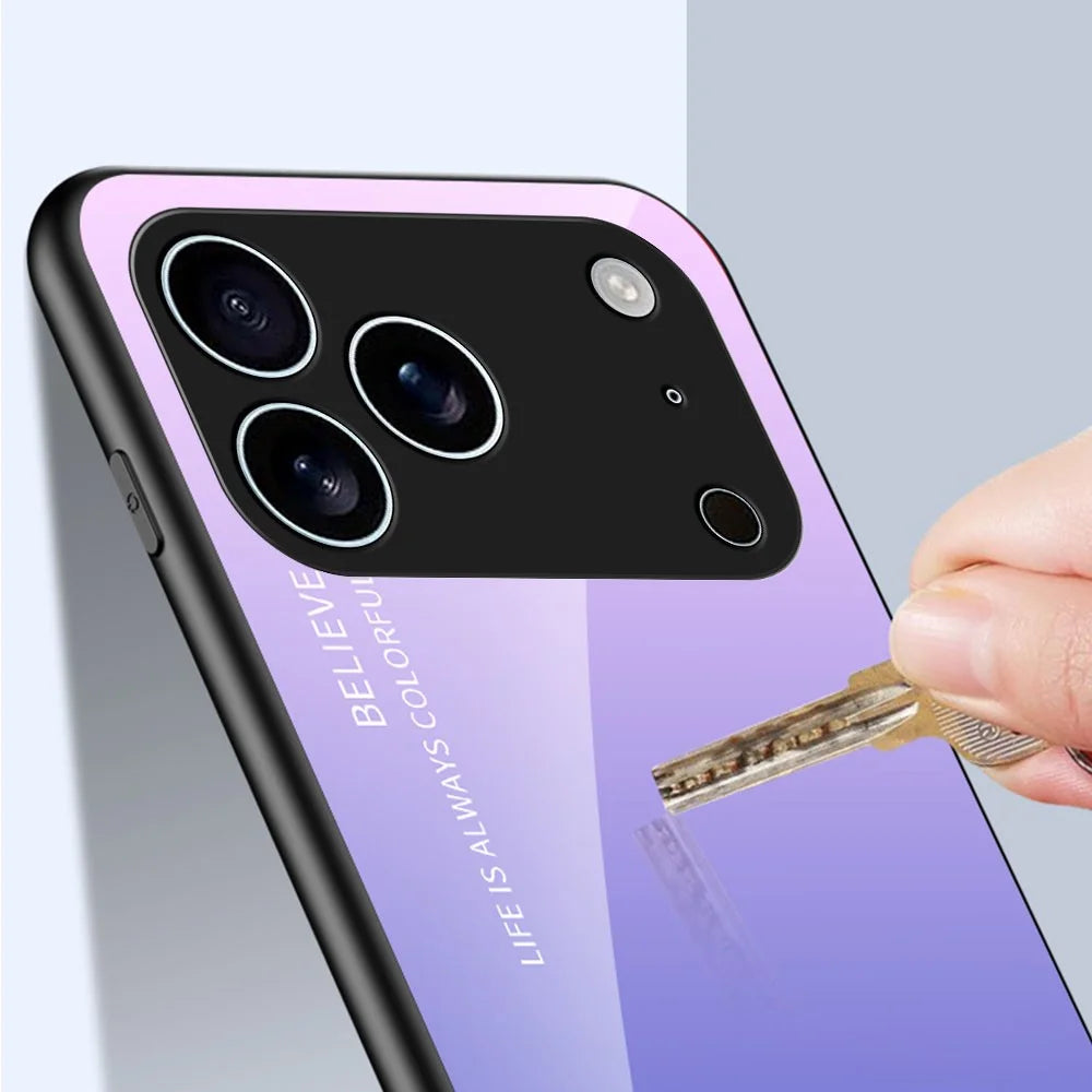 For iPhone 17 Pro Max Case Anti-Scratch Tempered Glass + PC + TPU Phone Cover - Gradient Pink Purple - 2