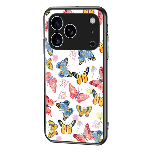 For iPhone 17 Pro Max Case Butterfly Pattern TPU + Tempered Glass Protective Phone Cover - Colorful Butterfly - 1