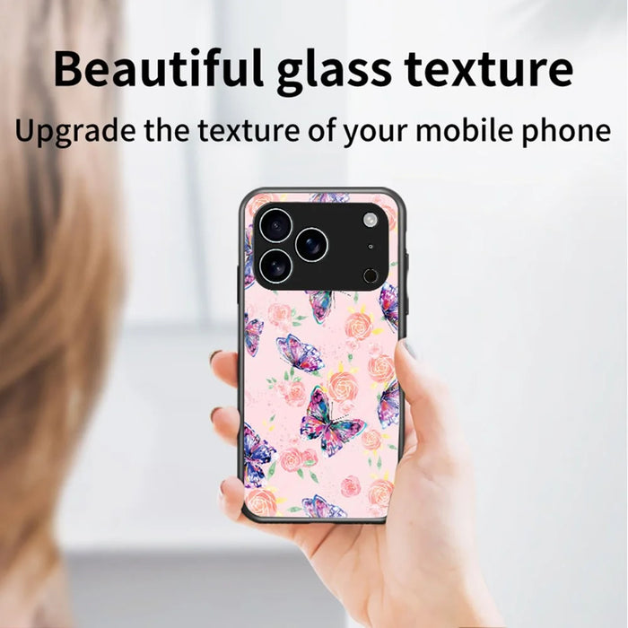 For iPhone 17 Pro Max Case Butterfly Pattern TPU + Tempered Glass Protective Phone Cover - Colorful Butterfly - 2