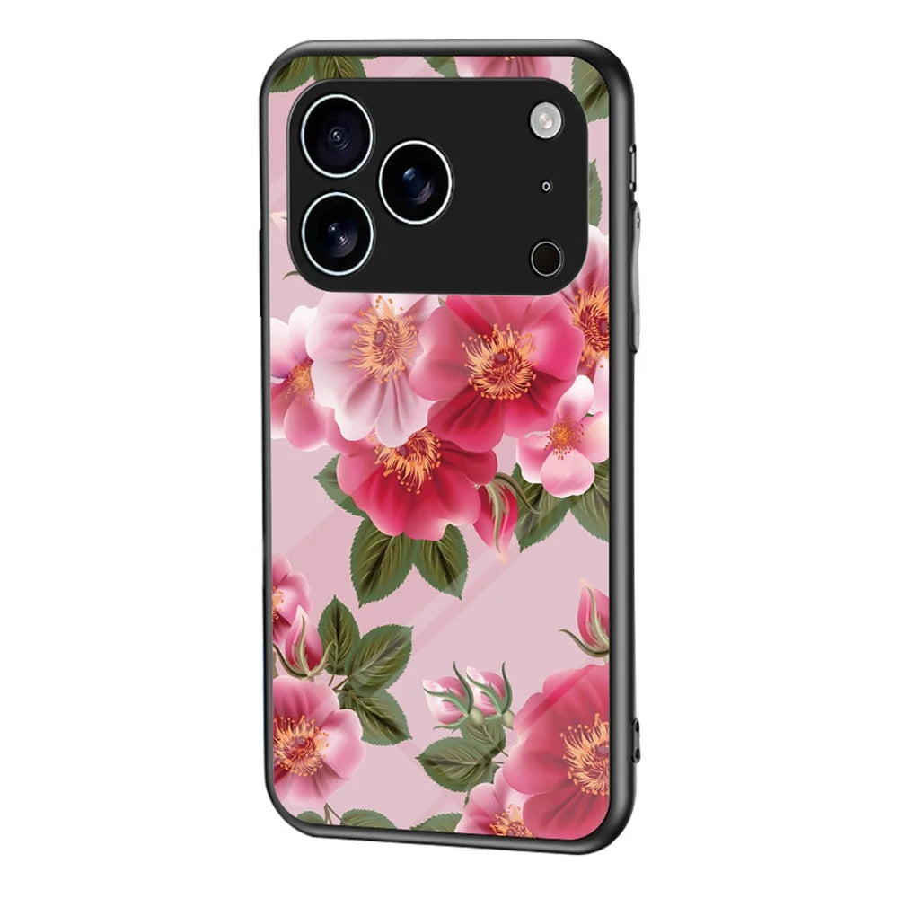 For iPhone 17 Pro Max Case Floral Pattern TPU + Tempered Glass Protective Phone Cover - Glamorous Peony - 1
