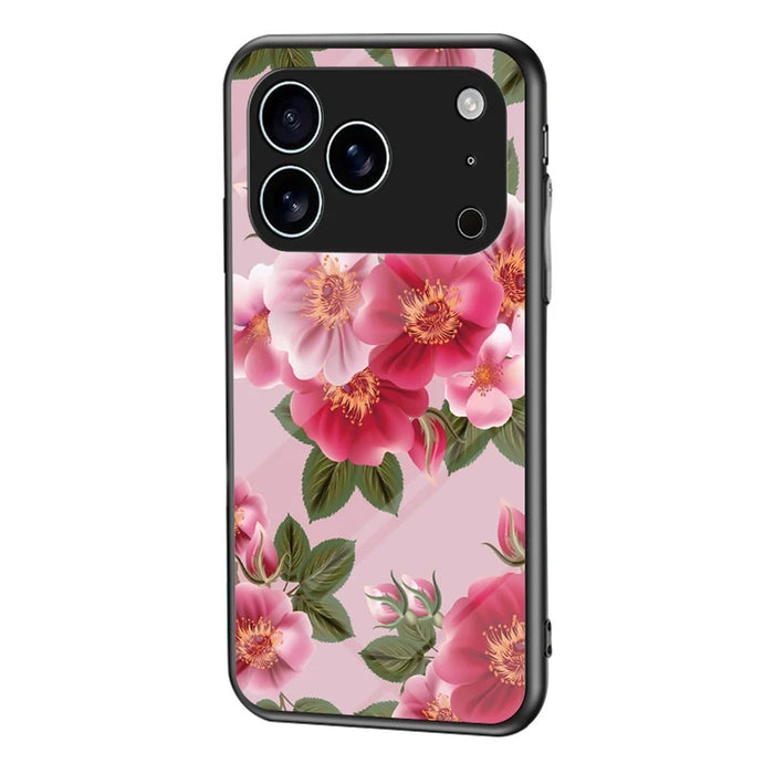For iPhone 17 Pro Max Case Floral Pattern TPU + Tempered Glass Protective Phone Cover - Glamorous Peony - 1