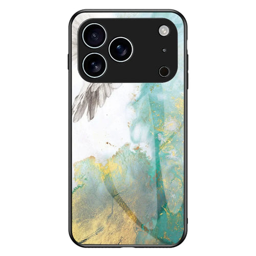 For iPhone 17 Pro Max Case Marble Pattern Tempered Glass+PC+TPU Protective Phone Cover - Flying Pigeon Marble - 1