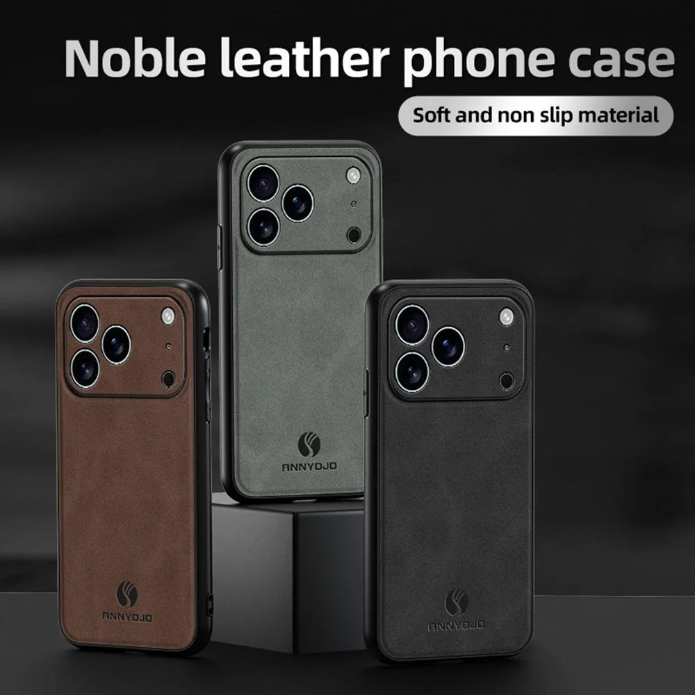 ANNYOJO For iPhone 17 Pro Max Case PU Leather + PC + TPU Anti Drop Phone Back Cover - Black - 5