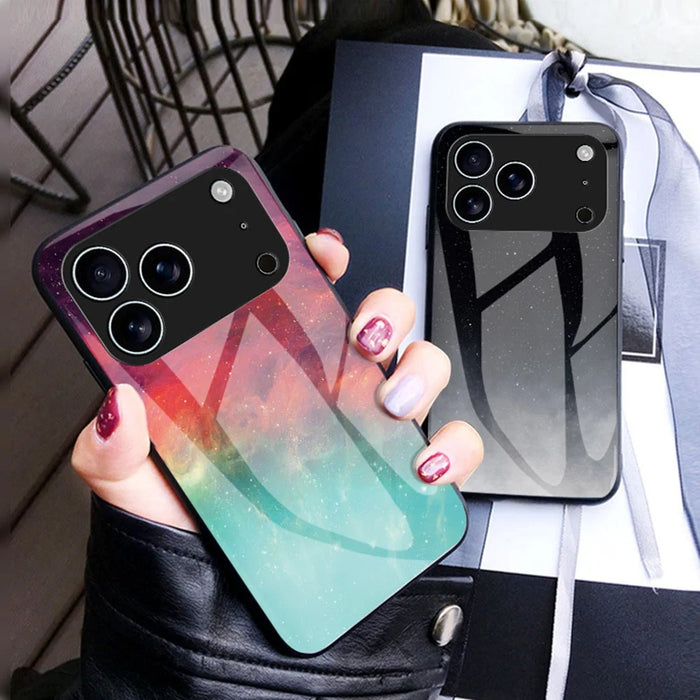 For iPhone 17 Pro Case Starry Sky Pattern Tempered Glass Phone Cover - Color Starry Sky - 2