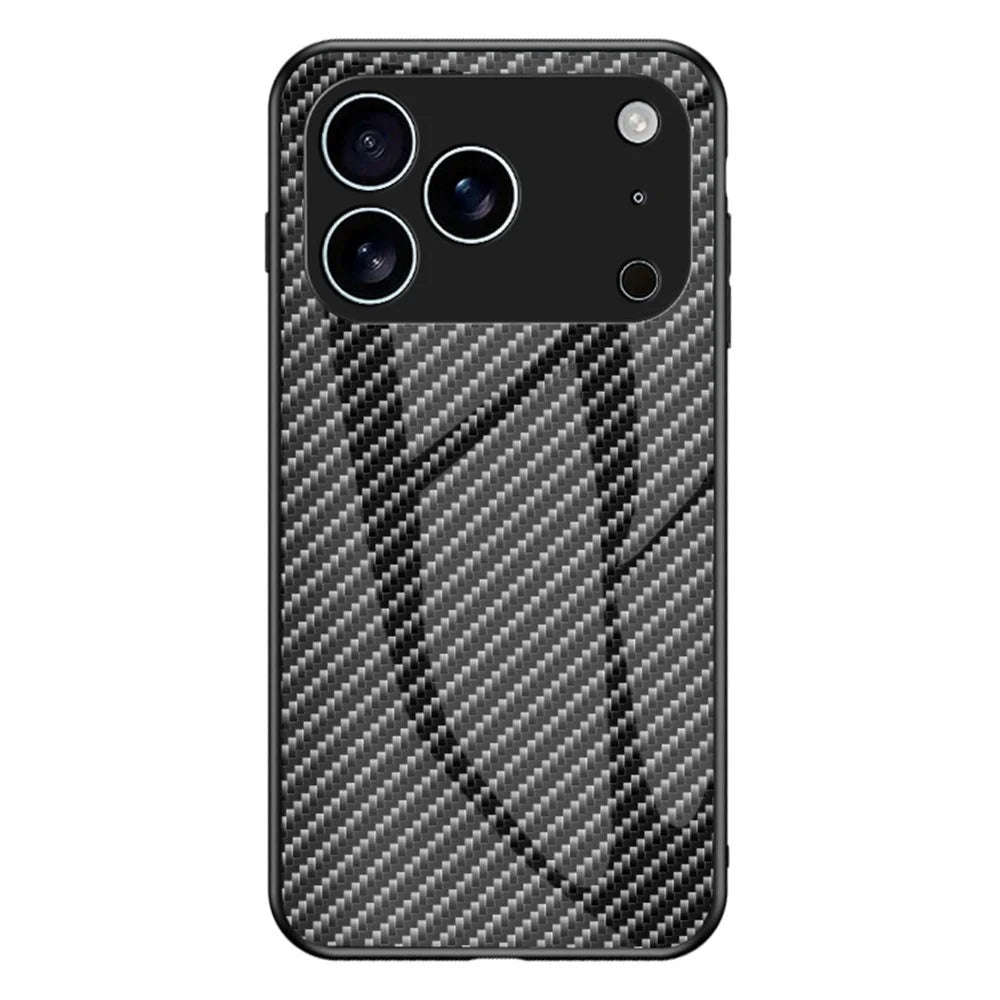 For iPhone 17 Pro Case Tempered Glass Shockproof Phone Cover - Black Fiber - 1