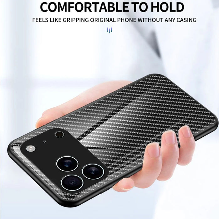 For iPhone 17 Pro Case Tempered Glass Shockproof Phone Cover - Black Fiber - 2