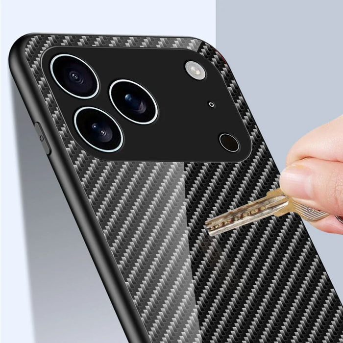For iPhone 17 Pro Case Tempered Glass Shockproof Phone Cover - Black Fiber - 3