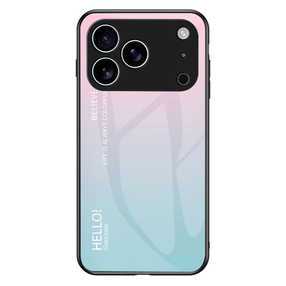 For iPhone 17 Pro Case Anti-Scratch Tempered Glass + PC + TPU Phone Cover - Gradient Pink Blue - 1