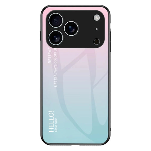 For iPhone 17 Pro Case Anti-Scratch Tempered Glass + PC + TPU Phone Cover - Gradient Pink Blue - 1