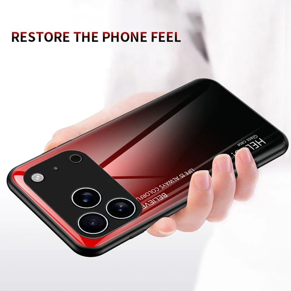 For iPhone 17 Pro Case Anti-Scratch Tempered Glass + PC + TPU Phone Cover - Gradient Pink Blue - 5