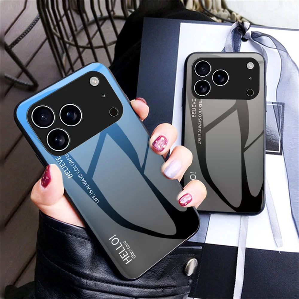 For iPhone 17 Pro Case Anti-Scratch Tempered Glass + PC + TPU Phone Cover - Gradient Pink Blue - 7