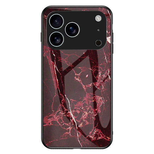 For iPhone 17 Pro Case Marble Pattern Tempered Glass+PC+TPU Protective Phone Cover - Blood Red Marble - 1