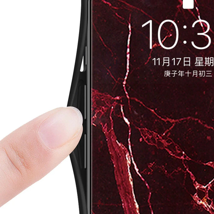 For iPhone 17 Pro Case Marble Pattern Tempered Glass+PC+TPU Protective Phone Cover - Blood Red Marble - 2