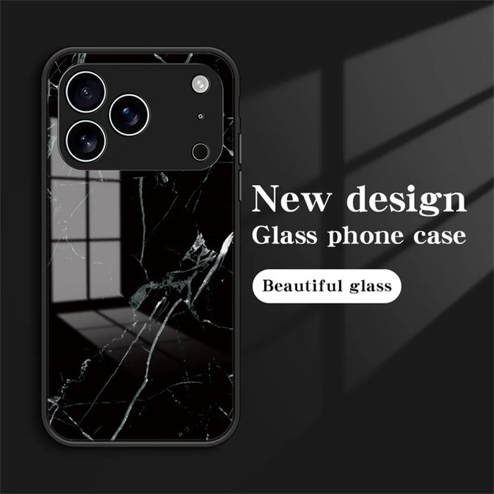 For iPhone 17 Pro Case Marble Pattern Tempered Glass+PC+TPU Protective Phone Cover - Blood Red Marble - 3