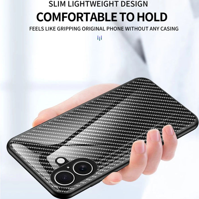 For iPhone 17 Case Tempered Glass Shockproof Phone Cover - Black Fiber - 2