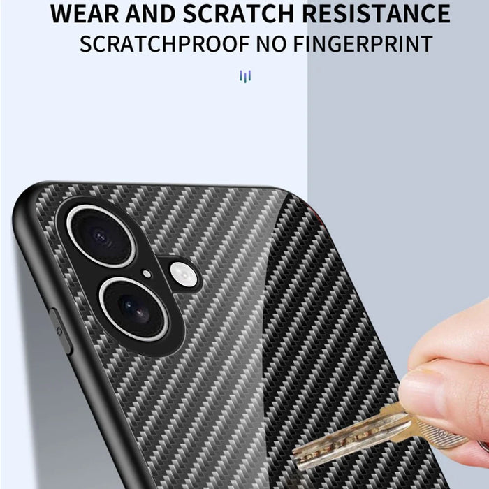 For iPhone 17 Case Tempered Glass Shockproof Phone Cover - Black Fiber - 4