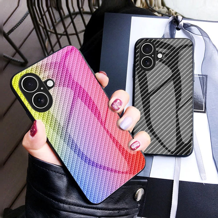 For iPhone 17 Case Tempered Glass Shockproof Phone Cover - Black Fiber - 6