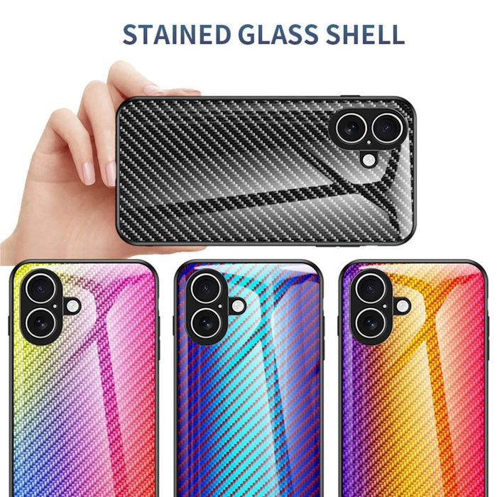 For iPhone 17 Case Tempered Glass Shockproof Phone Cover - Black Fiber - 7