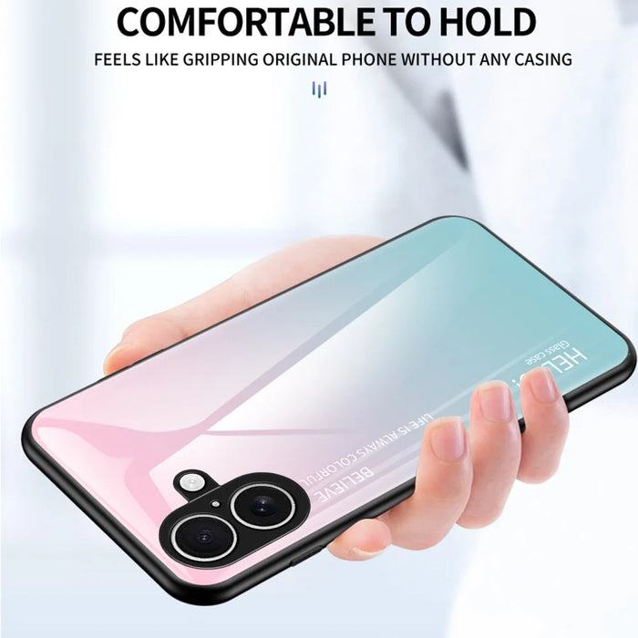 For iPhone 17 Case Anti-Scratch Tempered Glass + PC + TPU Phone Cover - Gradient Pink Blue - 2