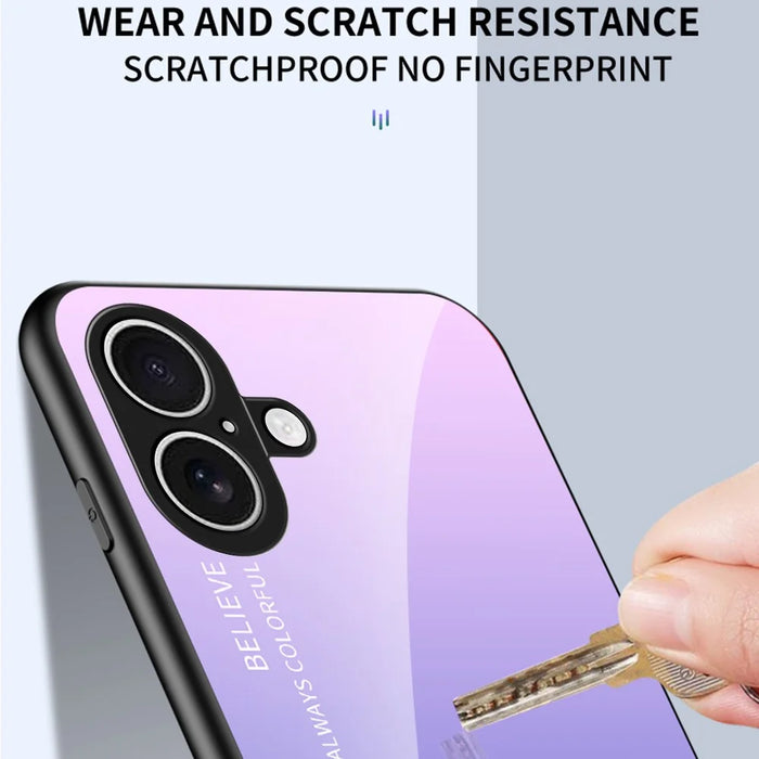 For iPhone 17 Case Anti-Scratch Tempered Glass + PC + TPU Phone Cover - Gradient Pink Blue - 4