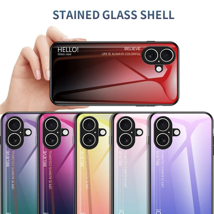 For iPhone 17 Case Anti-Scratch Tempered Glass + PC + TPU Phone Cover - Gradient Pink Blue - 7