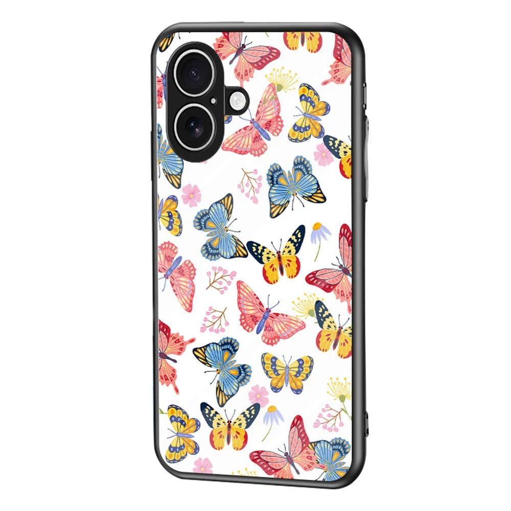 For iPhone 17 Case Butterfly Pattern TPU + Tempered Glass Protective Phone Cover - Colorful Butterfly - 1