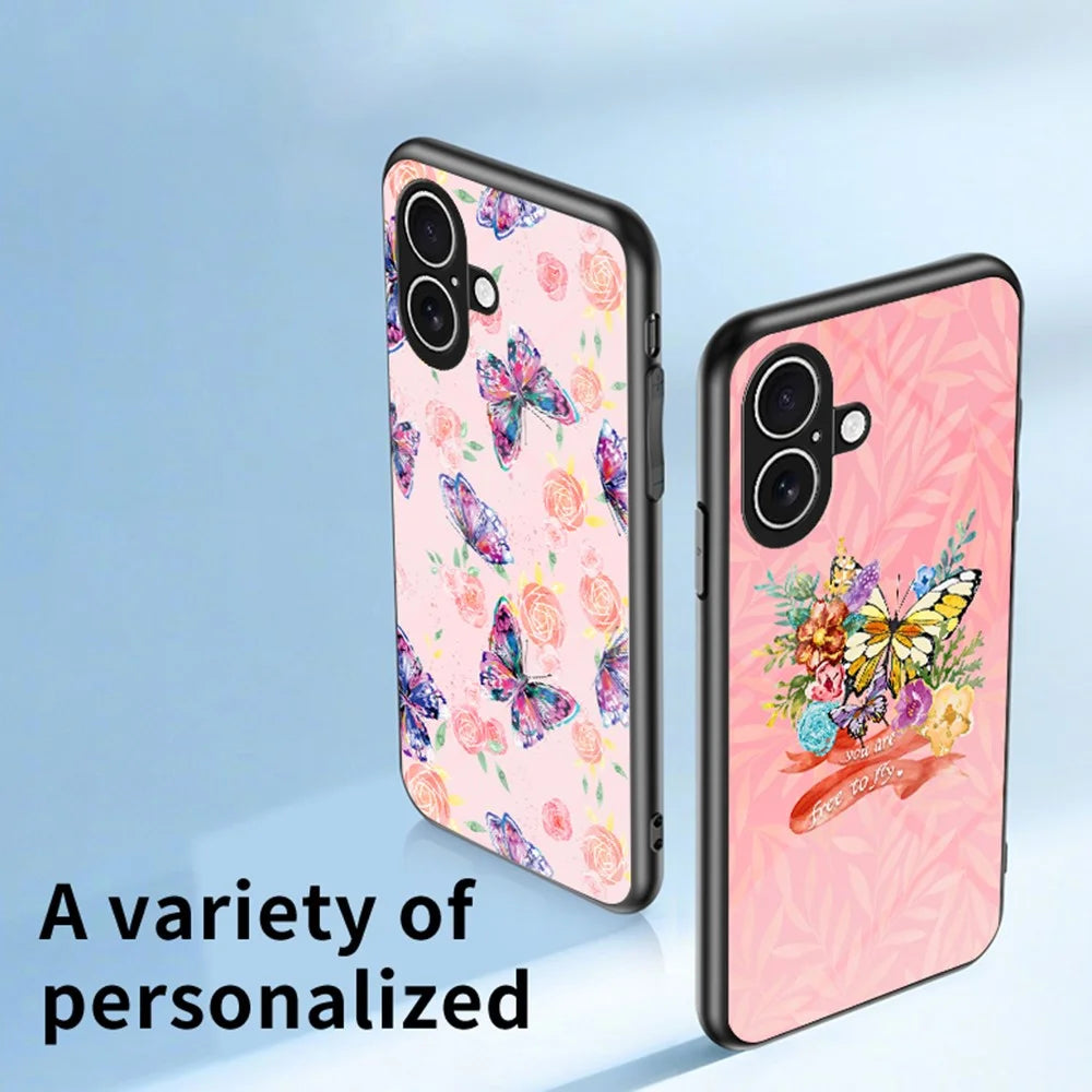 For iPhone 17 Case Butterfly Pattern TPU + Tempered Glass Protective Phone Cover - Colorful Butterfly - 3