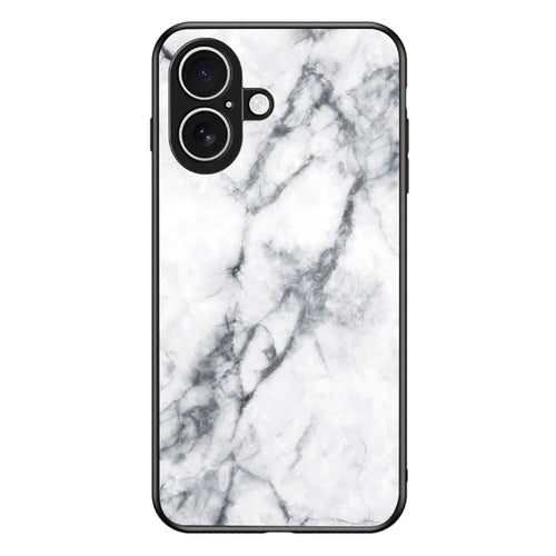 For iPhone 17 Case Marble Pattern Tempered Glass + PC + TPU Protective Phone Cover - White Marble - 1