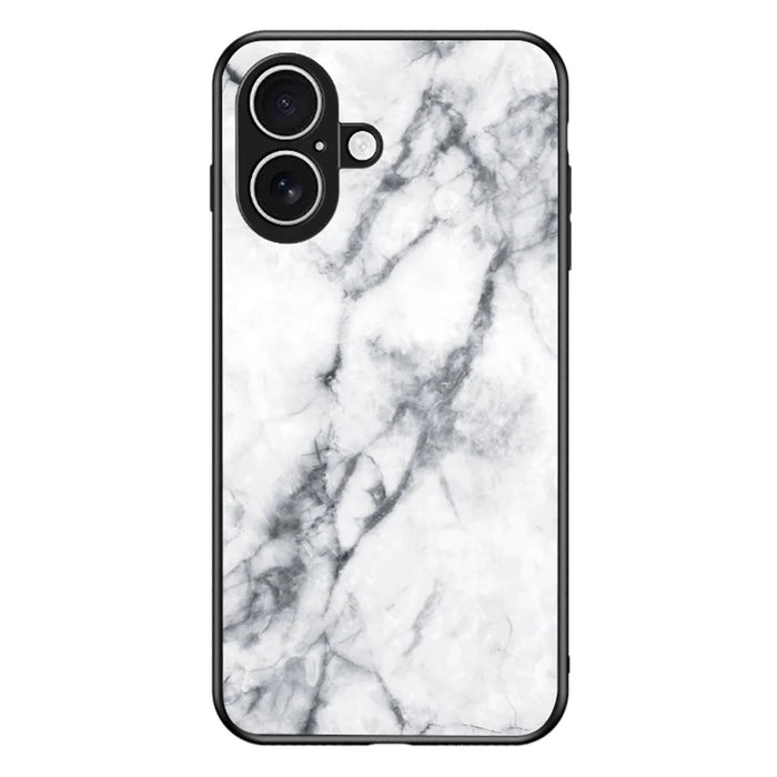 For iPhone 17 Case Marble Pattern Tempered Glass + PC + TPU Protective Phone Cover - White Marble - 1