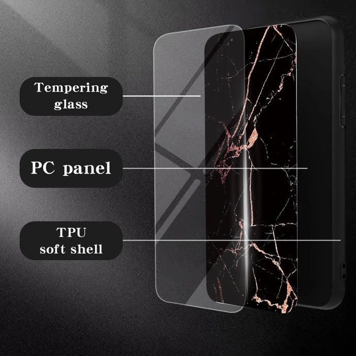 For iPhone 17 Case Marble Pattern Tempered Glass + PC + TPU Protective Phone Cover - White Marble - 2