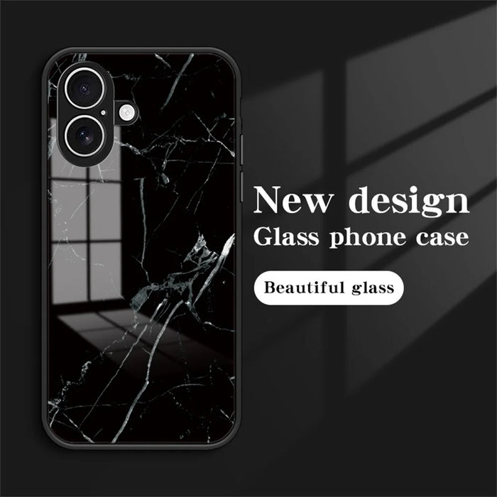 For iPhone 17 Case Marble Pattern Tempered Glass + PC + TPU Protective Phone Cover - White Marble - 3