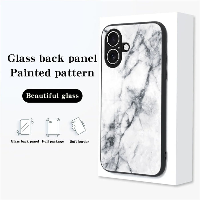 For iPhone 17 Case Marble Pattern Tempered Glass + PC + TPU Protective Phone Cover - White Marble - 7