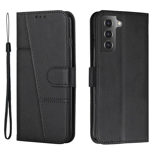 For Samsung Galaxy S23+ PU Leather Phone Case Stitching Design Drop-proof Stand Wallet Cover with Strap - Black - 1