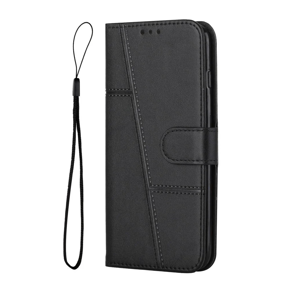 For Samsung Galaxy S23+ PU Leather Phone Case Stitching Design Drop-proof Stand Wallet Cover with Strap - Black - 2