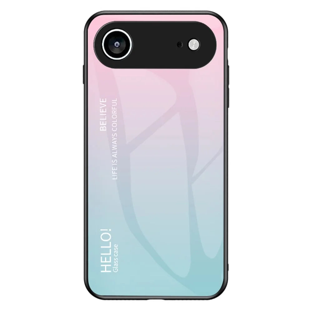 For iPhone Air Case Anti-Scratch Tempered Glass + PC + TPU Phone Cover - Gradient Pink Blue - 1