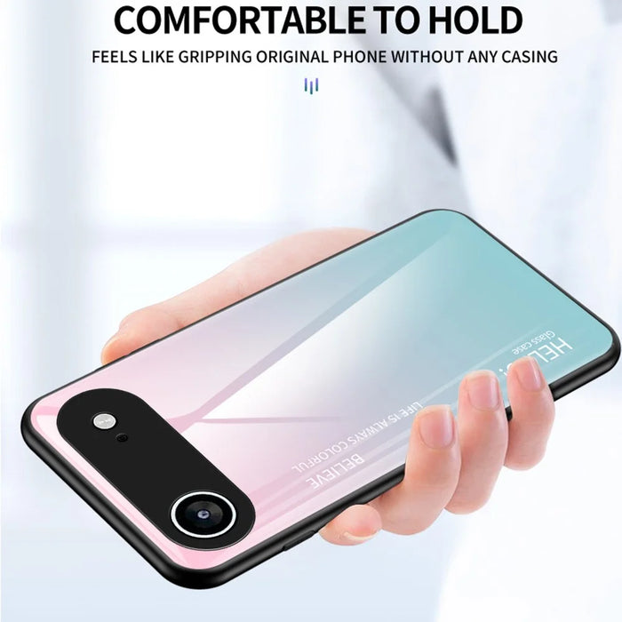 For iPhone Air Case Anti-Scratch Tempered Glass + PC + TPU Phone Cover - Gradient Pink Blue - 2