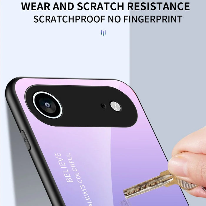 For iPhone Air Case Anti-Scratch Tempered Glass + PC + TPU Phone Cover - Gradient Pink Blue - 4