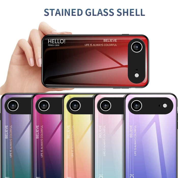 For iPhone Air Case Anti-Scratch Tempered Glass + PC + TPU Phone Cover - Gradient Pink Blue - 7