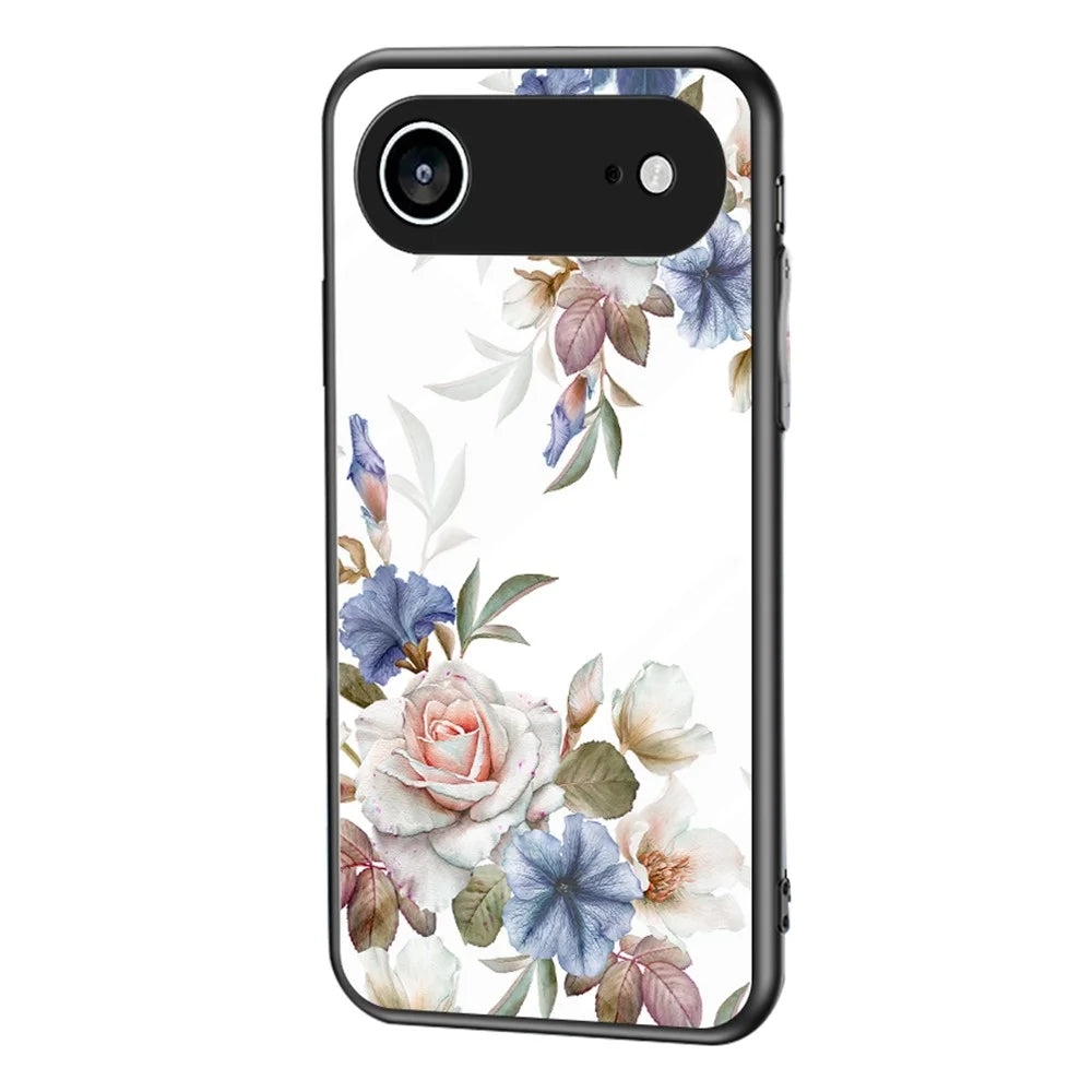 For iPhone Air Case Floral Pattern TPU + Tempered Glass Protective Phone Cover - White Flower Bush - 1