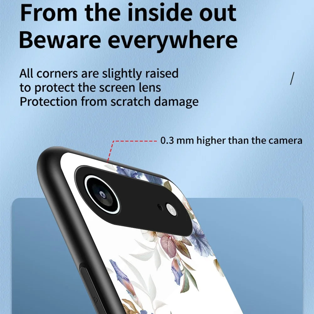 For iPhone Air Case Floral Pattern TPU + Tempered Glass Protective Phone Cover - White Flower Bush - 2