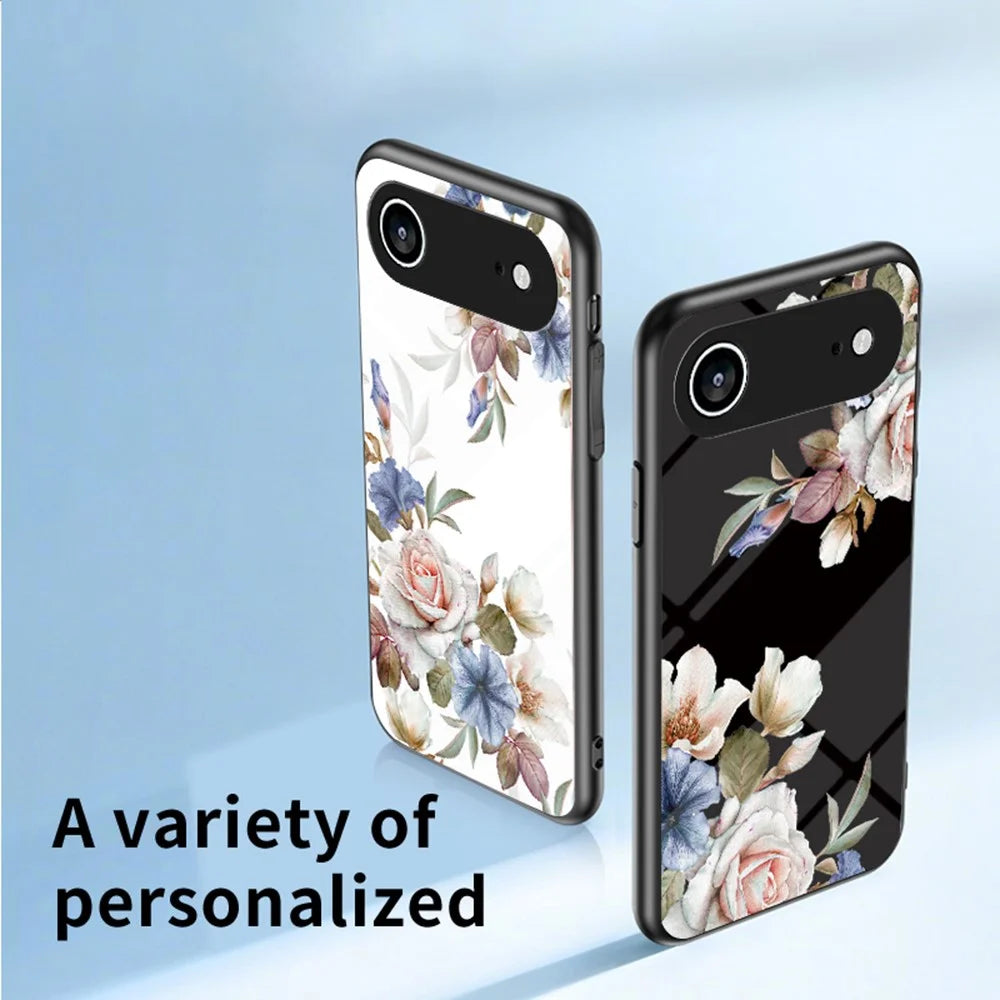 For iPhone Air Case Floral Pattern TPU + Tempered Glass Protective Phone Cover - White Flower Bush - 3