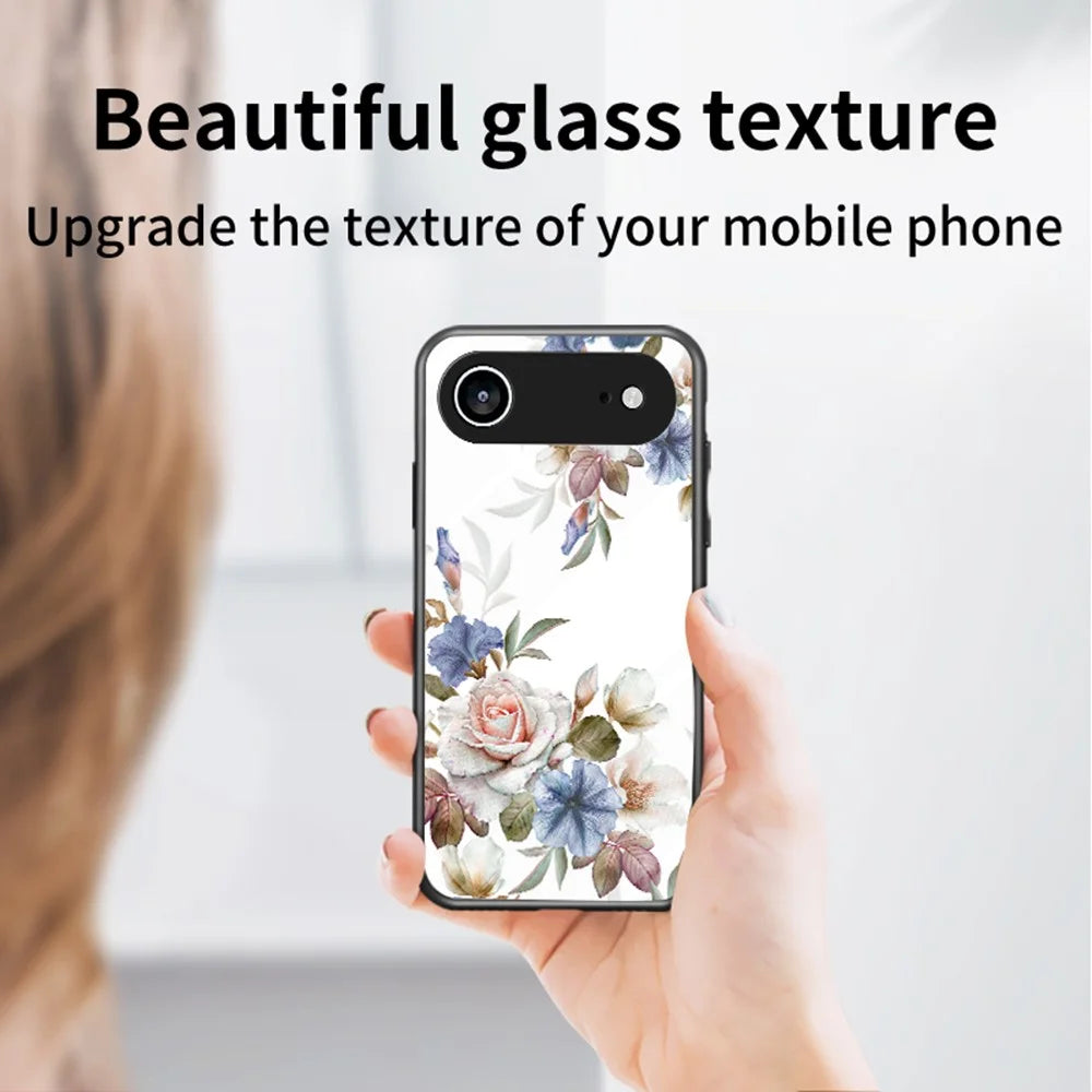For iPhone Air Case Floral Pattern TPU + Tempered Glass Protective Phone Cover - White Flower Bush - 4