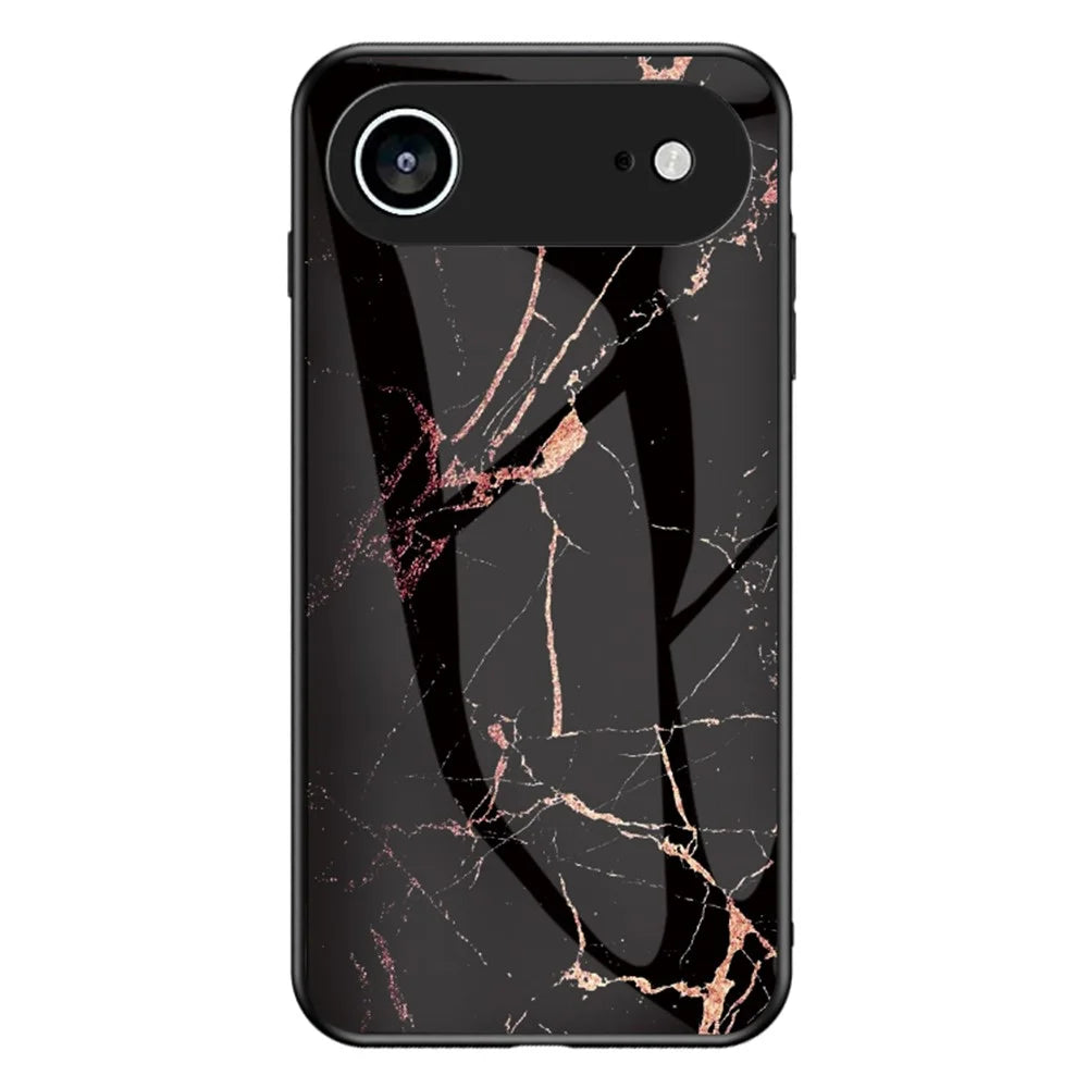 For iPhone Air Case Marble Pattern Tempered Glass+PC+TPU Protective Phone Cover - Gold Black Marble - 1